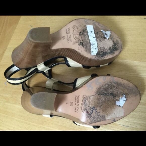 Nanette Lepore black & tan patent leather SEXY Wedge Sandals size 6.5 - Picture 8 of 8